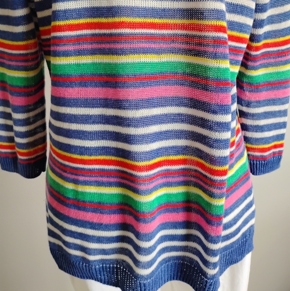 Talbots Linen Colorful Sweater 3/4 Sleeves Coastal Beachy Blue Pink Size MP - Picture 11 of 15